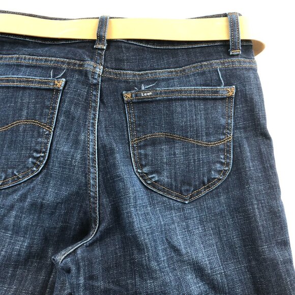 Lee Women's Jeans Size 8 Medium Fit Straight Leg Mid Rise Belted Blue Denim - Picture 13 of 16